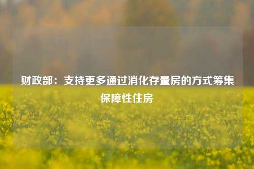 财政部：支持更多通过消化存量房的方式筹集保障性住房