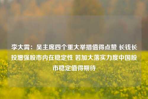 李大霄：吴主席四个重大举措值得点赞 长钱长投增强股市内在稳定性 若加大落实力度中国股市稳定值得期待