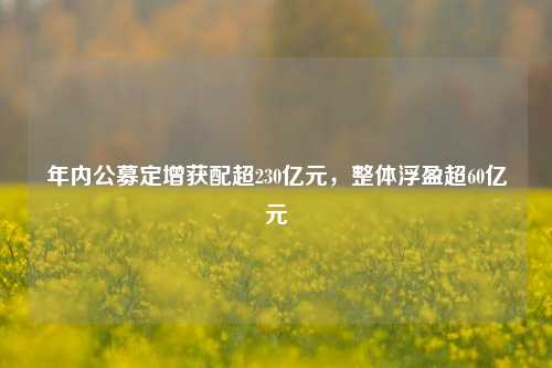 年内公募定增获配超230亿元，整体浮盈超60亿元