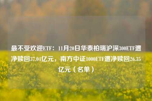 最不受欢迎ETF：11月20日华泰柏瑞沪深300ETF遭净赎回37.04亿元，南方中证1000ETF遭净赎回26.35亿元（名单）