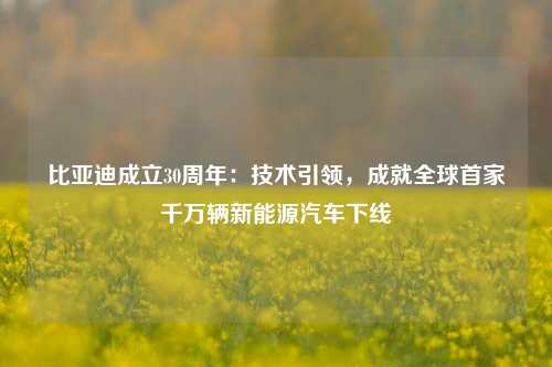 比亚迪成立30周年：技术引领，成就全球首家千万辆新能源汽车下线