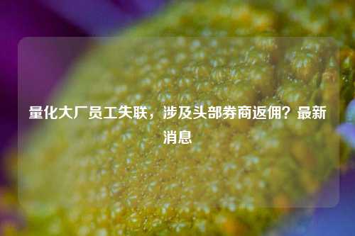 量化大厂员工失联，涉及头部券商返佣？最新消息