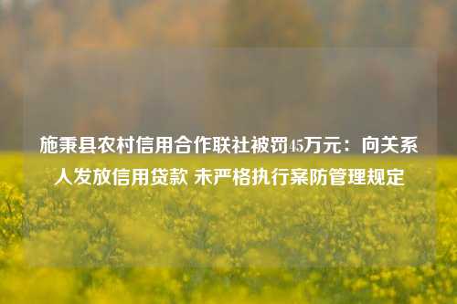 施秉县农村信用合作联社被罚45万元：向关系人发放信用贷款 未严格执行案防管理规定