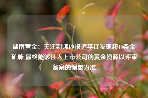 湖南黄金：关注到媒体报道平江发现超40条金矿脉 最终能够注入上市公司的黄金资源以评审备案的储量为准