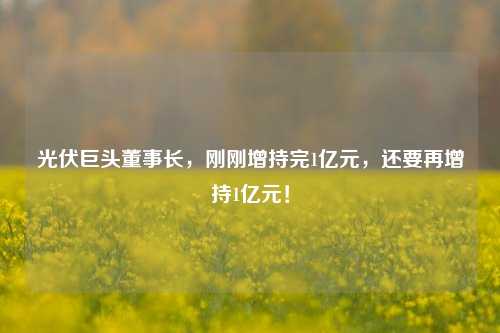 光伏巨头董事长，刚刚增持完1亿元，还要再增持1亿元！