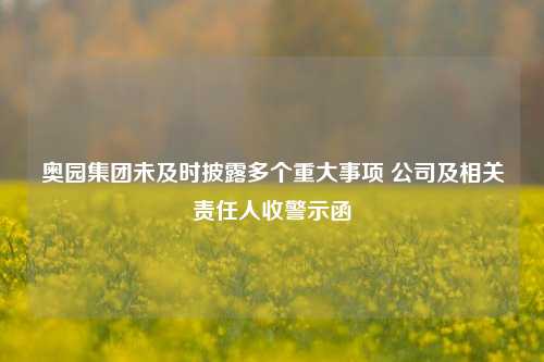 奥园集团未及时披露多个重大事项 公司及相关责任人收警示函