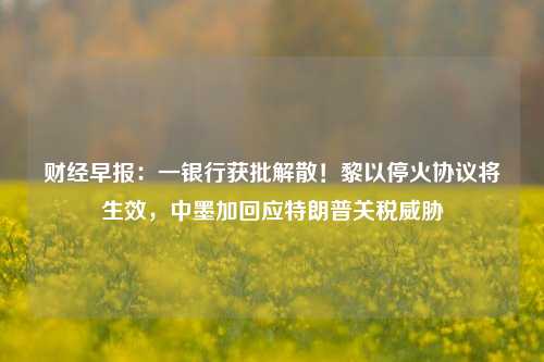 财经早报：一银行获批解散！黎以停火协议将生效，中墨加回应特朗普关税威胁