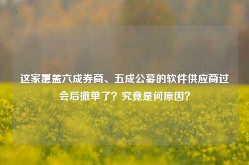 这家覆盖六成券商、五成公募的软件供应商过会后撤单了？究竟是何原因？