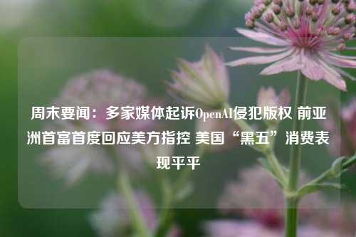 周末要闻：多家媒体起诉OpenAI侵犯版权 前亚洲首富首度回应美方指控 美国“黑五”消费表现平平