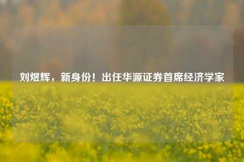 刘煜辉，新身份！出任华源证券首席经济学家