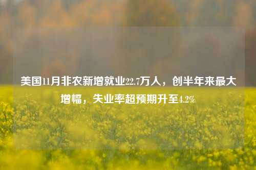 美国11月非农新增就业22.7万人，创半年来最大增幅，失业率超预期升至4.2%