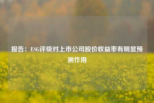 报告：ESG评级对上市公司股价收益率有明显预测作用