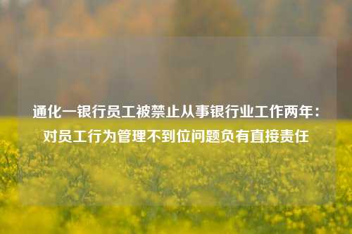 通化一银行员工被禁止从事银行业工作两年：对员工行为管理不到位问题负有直接责任